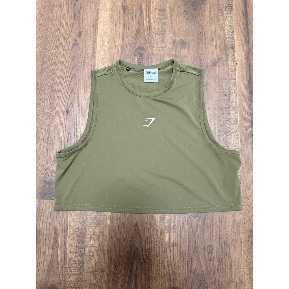 Gymshark Womens Olive Green Mesh Back Cropped Muscle Tank Top Small